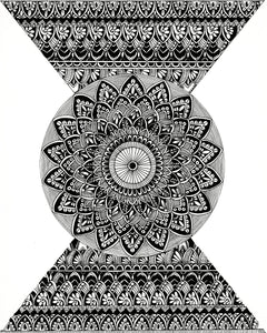 Black & White Mandala with Geometric Hourglass