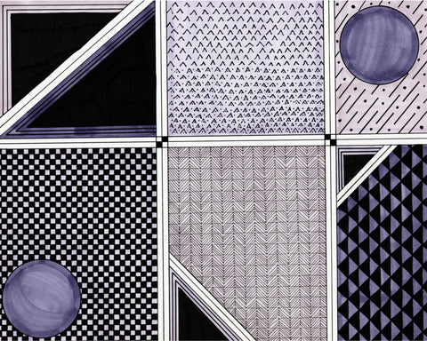 Purple with Black Geometric Patterned Art