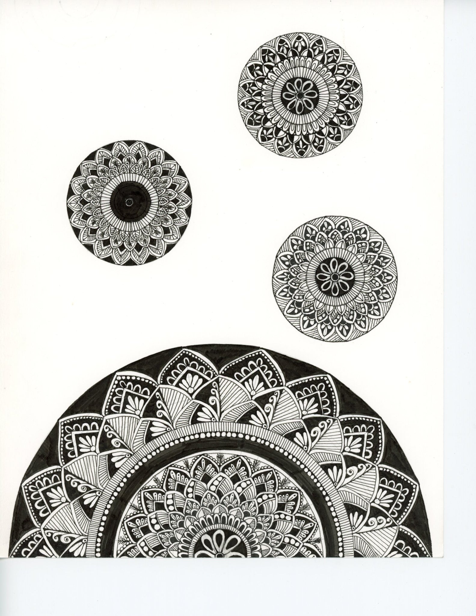 Black & White Tri-Wheel & Half-Dome Mandala